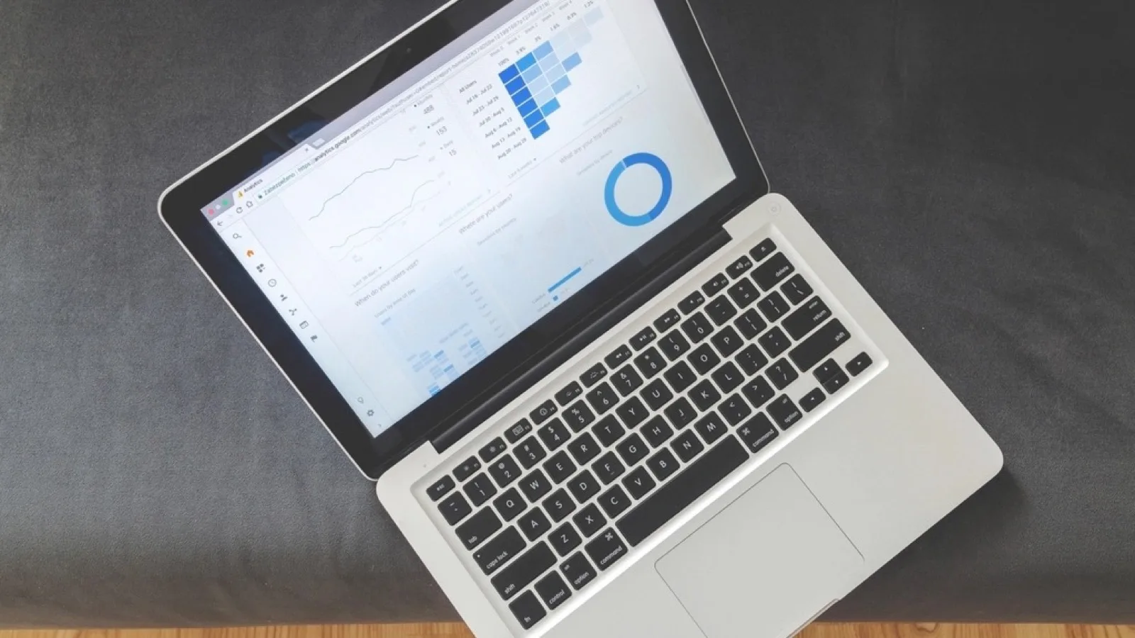 Reviewing analytics on a laptop
